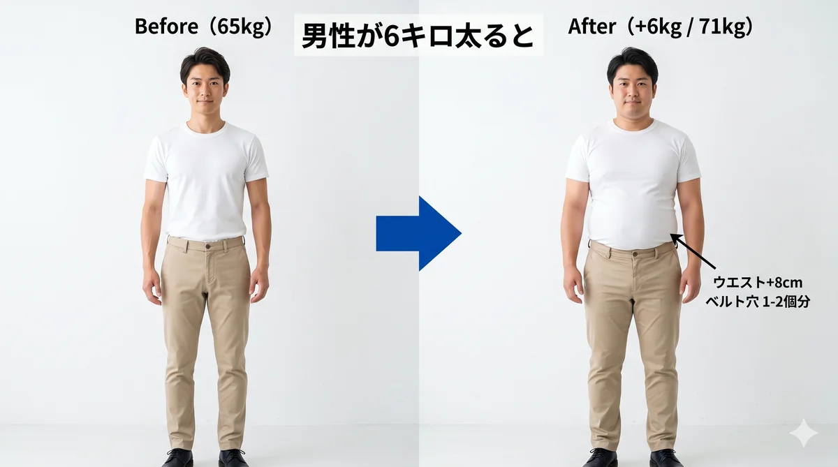 6キロ太ると男性の見た目はこう変わる(お腹中心のビフォーアフター)
