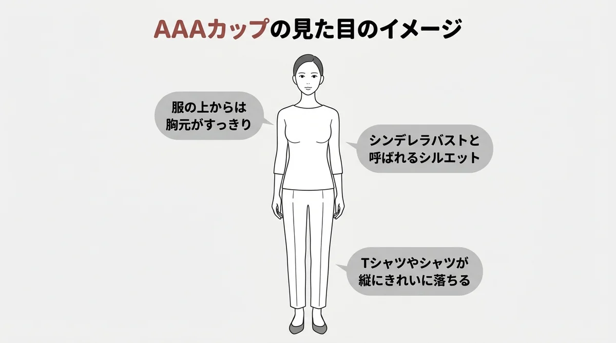 AAAカップの見た目をシルエットで示した図解（服の上からの胸元の印象）