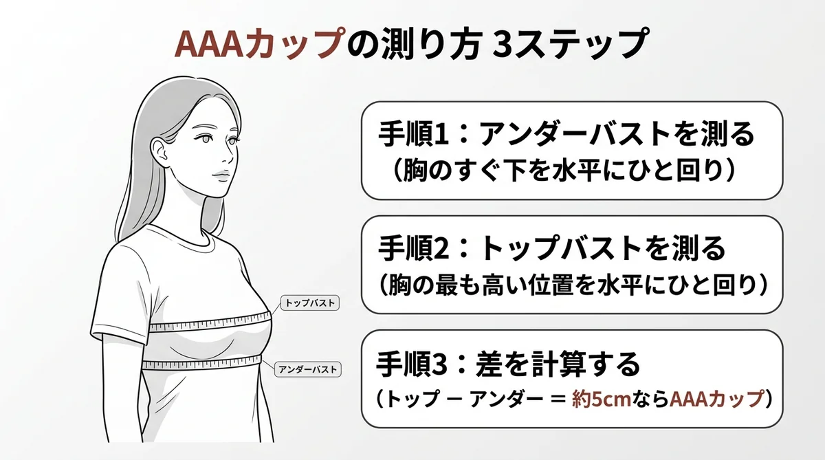 AAAカップかどうかを確かめるトップバストとアンダーバストの測り方3ステップ図解