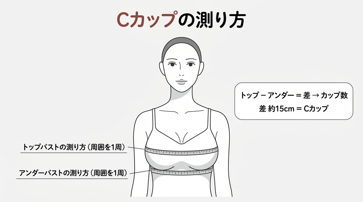 Cカップの大きさを確かめるトップバストとアンダーバストの測り方図解