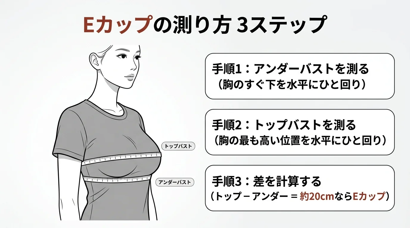 Eカップの大きさを確かめるトップバストとアンダーバストの測り方図解