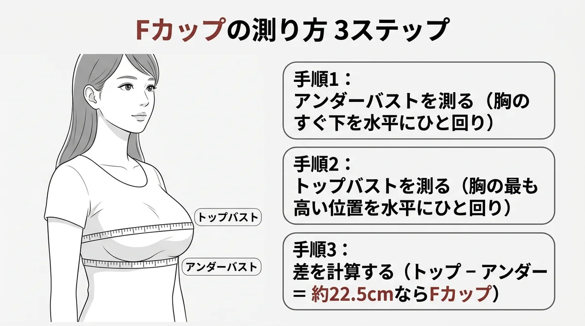 Fカップの大きさを確かめるトップバストとアンダーバストの測り方図解