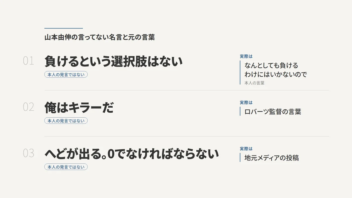 山本由伸の言ってない名言と元の発言を並べた図