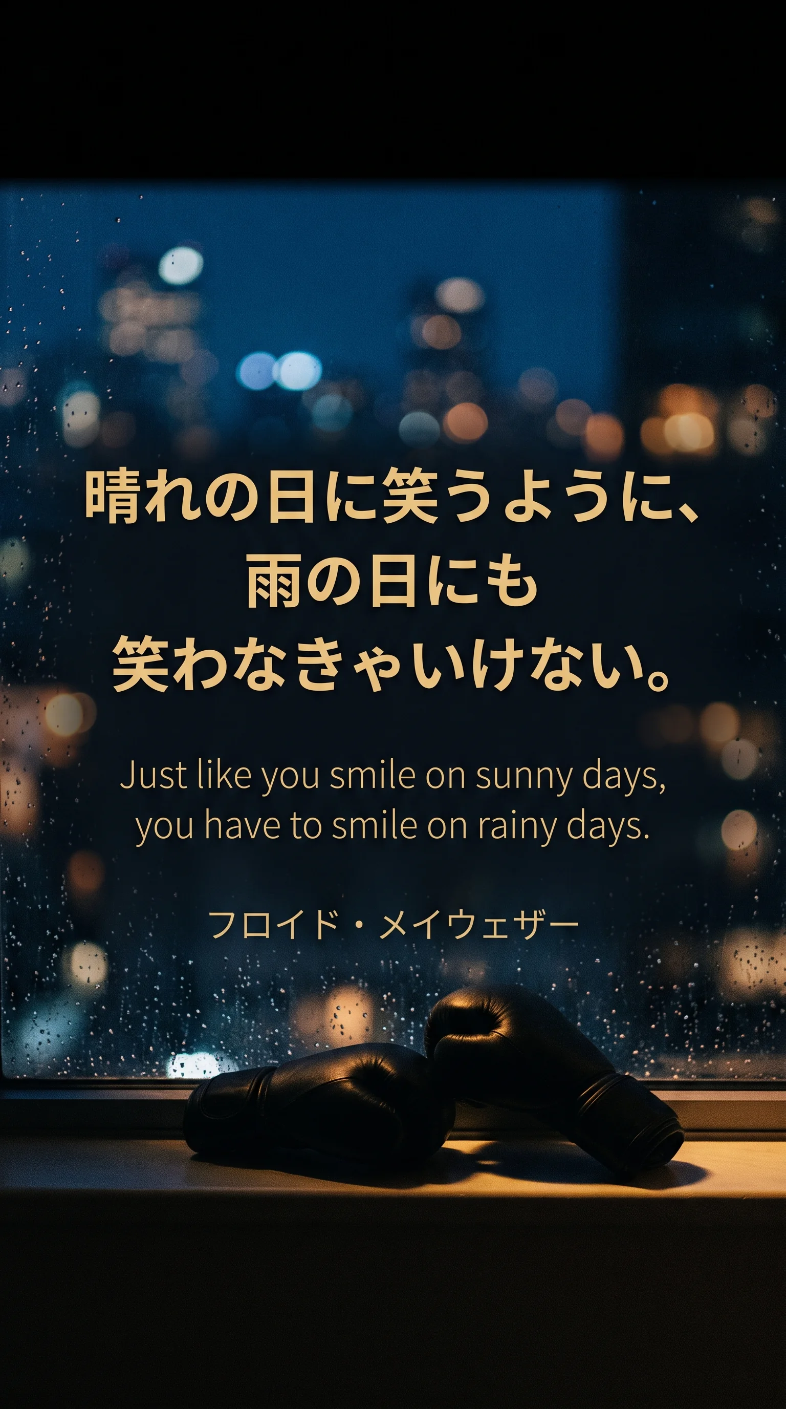メイウェザーの名言「晴れの日に笑うように、雨の日にも笑わなきゃいけない」を入れたスマホの壁紙・待ち受け用の画像