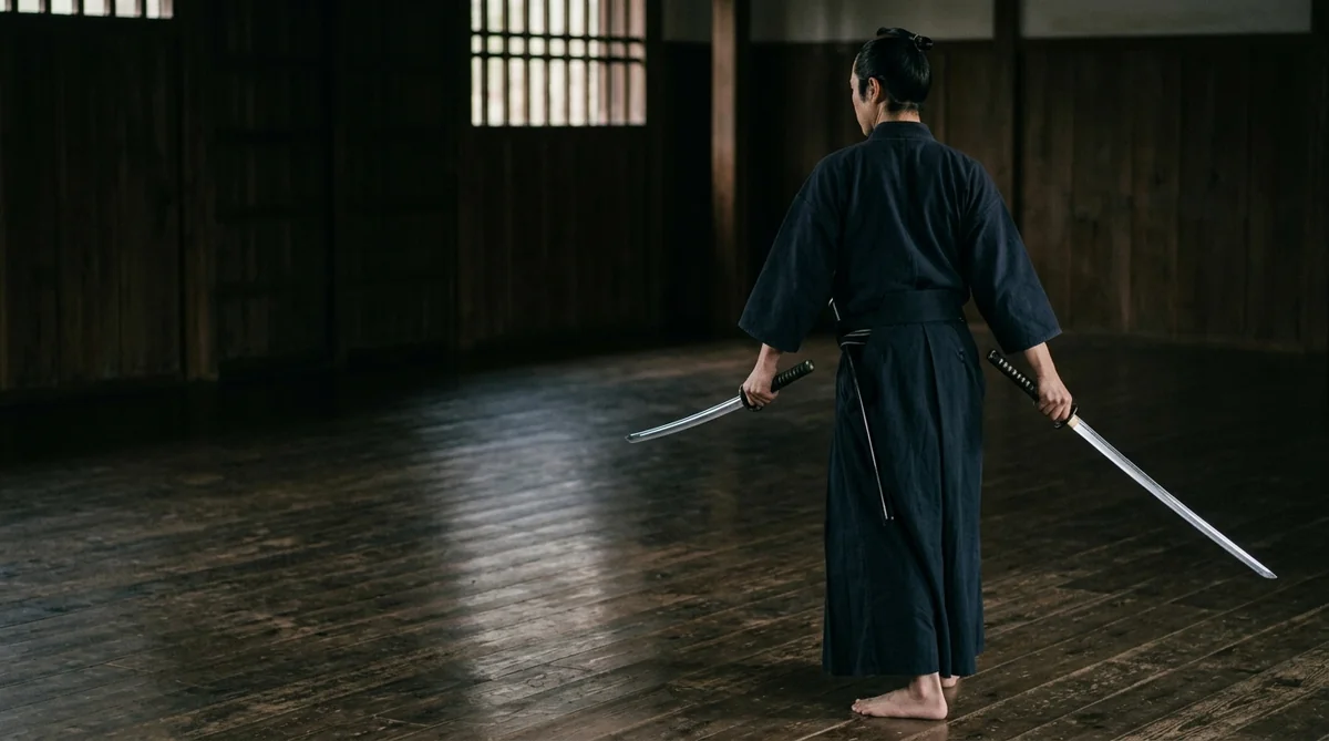 太刀と脇差の二刀を構える剣士のイメージ